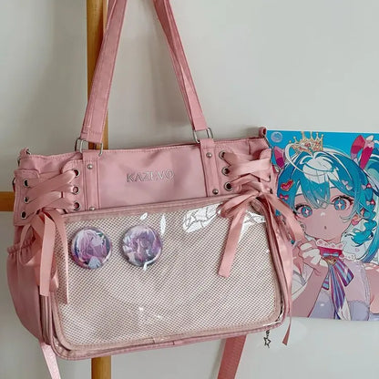 Bolso Bandolera con Lazo Estilo Universitario – Bolso de Hombro de Gran Capacidad para Chicas, Bolso Ita de Moda JK, Bolso de Mano con Acento de Lazo para Libros Escolares, Material Escolar y Uso Diario