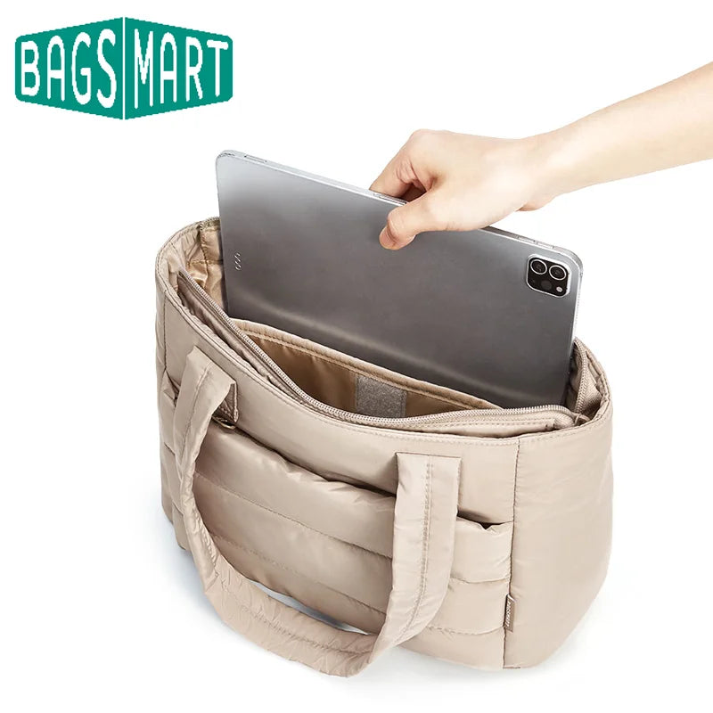 BAGSMART Lightweight Quilted Tote Bag for Women Large Capacity Shoulder Handbag with Compartments for Travel, Work & Gym