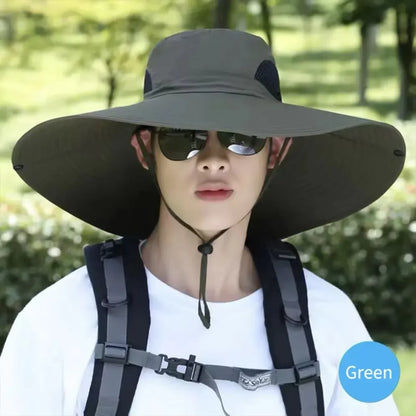 15cm Large Brim Polyester Sun Hat – UV Protection Breathable Mesh Fishing Cap, Foldable Outdoor Hat for Hiking & Beach
