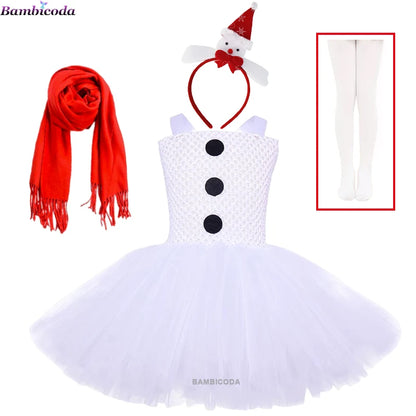 Girls Snowman Cosplay Costume – Fancy Tutu Dress for Stage Shows, Parties, Carnival & Halloween, Ages 3–10Y