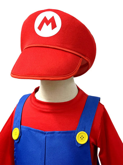 Plumber Cosplay Costume Bodysuit – Children’s Overalls Outfit for Boys & Girls Stage Performance, Anime Roleplay & Funny Party Wear