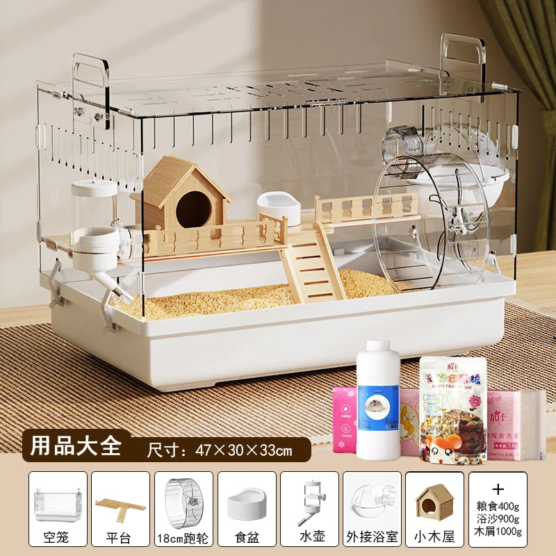 Acrylic Hamster Cage – Transparent Rodent Habitat with Accessories, Luxury Villa Enclosure for Syrian, Dwarf Hamsters, Gerbils & Mice