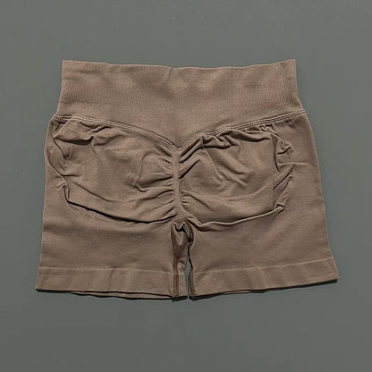 HISTELLO Pantalones cortos de yoga sin costuras de 4.5" para mujer – Pantalones cortos deportivos de talle bajo con efecto fruncido para gimnasio, fitness, correr y ropa deportiva