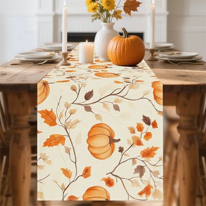 1PC Pumpkin & Fall Leaves Table Runner – Farmhouse Thanksgiving Decor for Kitchen, Dining Room, Home Tables & Holiday Parties