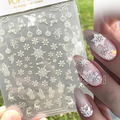3D Christmas Nail Art Stickers – Snowflake & Winter Tree Nail Decals for Nail Tips Decoration