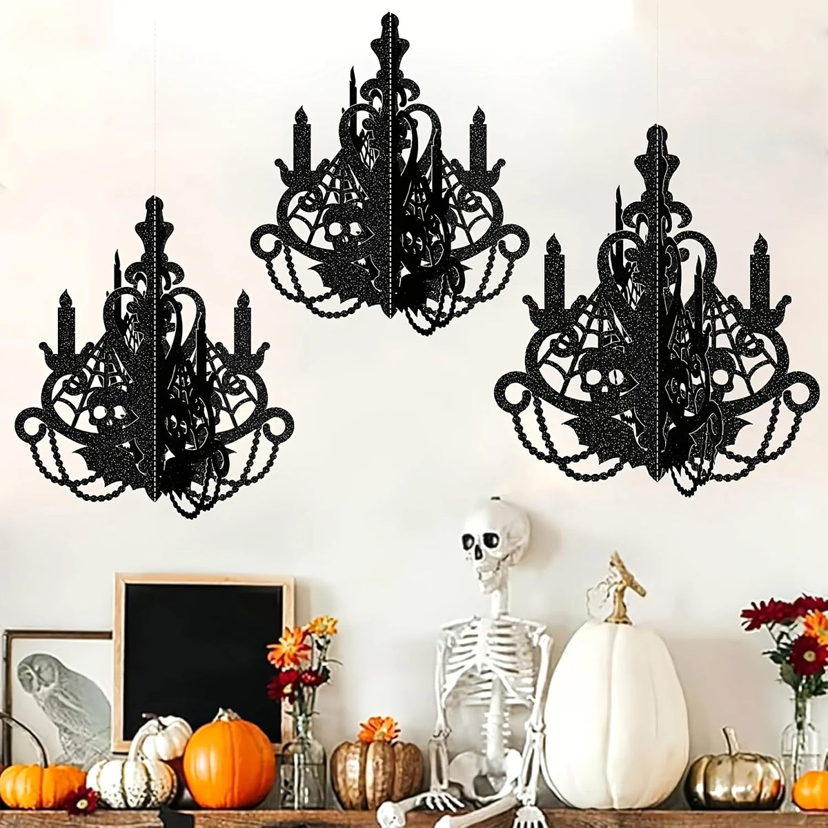 3PCS Halloween Candelabra Hanging Decorations, Spooky Ghost House Ceiling Ornaments, Gothic Hanging Lamp Decor, Haunted House Party Supplies, Indoor Halloween Decorations