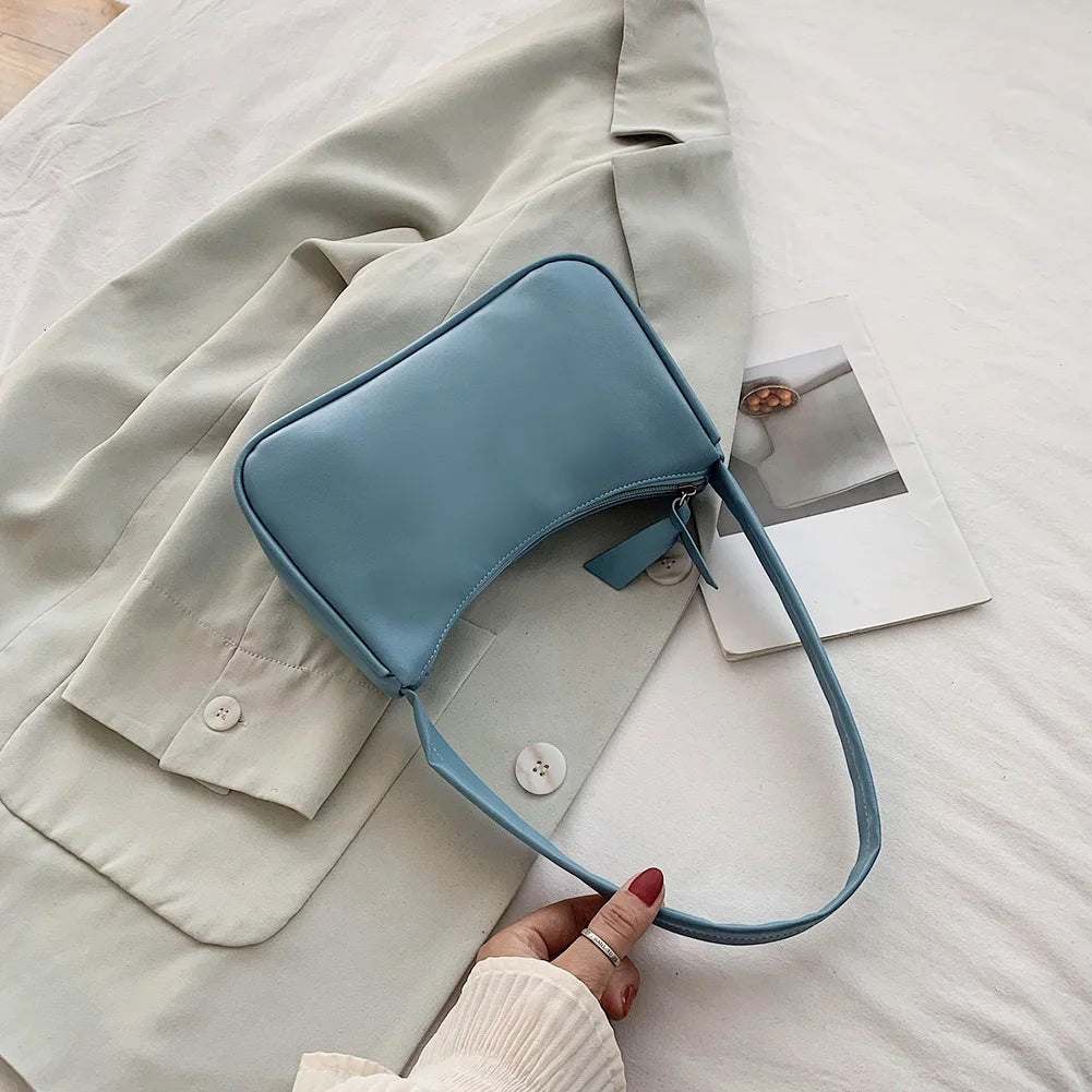 Bolso de hombro retro de piel sintética para mujer – Bolso de mano de moda con asa superior, monedero informal de color sólido para mujer