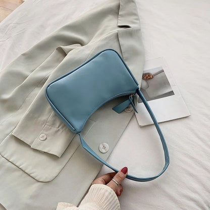Bolso de hombro retro de piel sintética para mujer – Bolso de mano de moda con asa superior, monedero informal de color sólido para mujer
