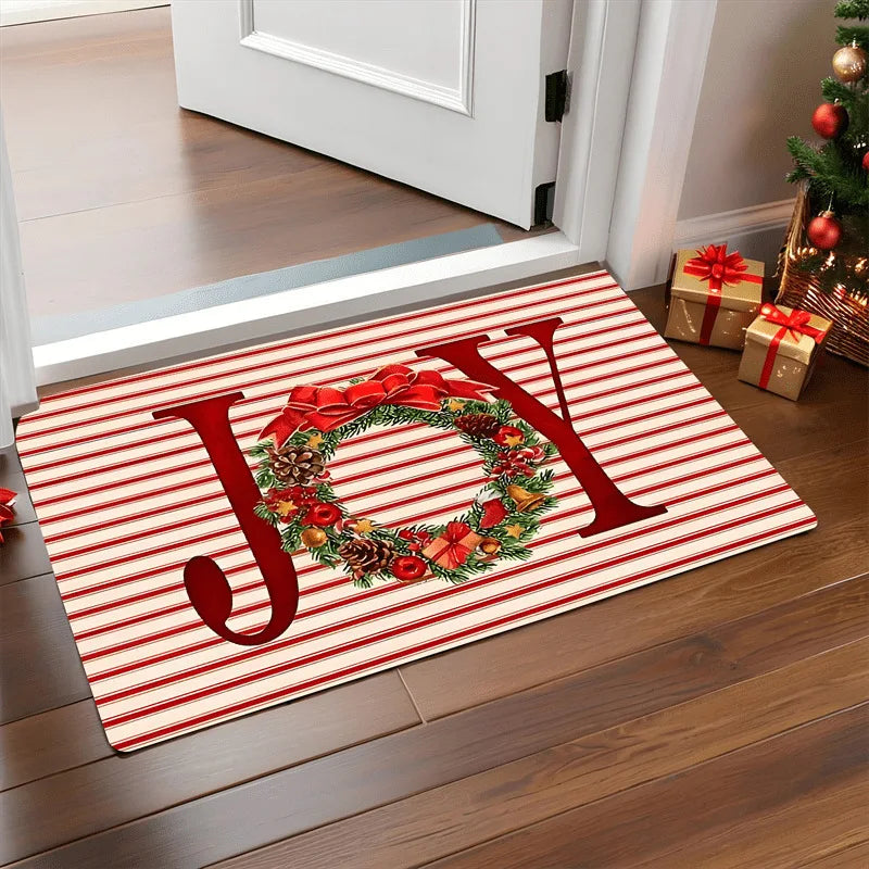 Christmas Door Mat – Santa Claus & Gingerbread Holiday Welcome Rug for Indoor & Outdoor Home Décor