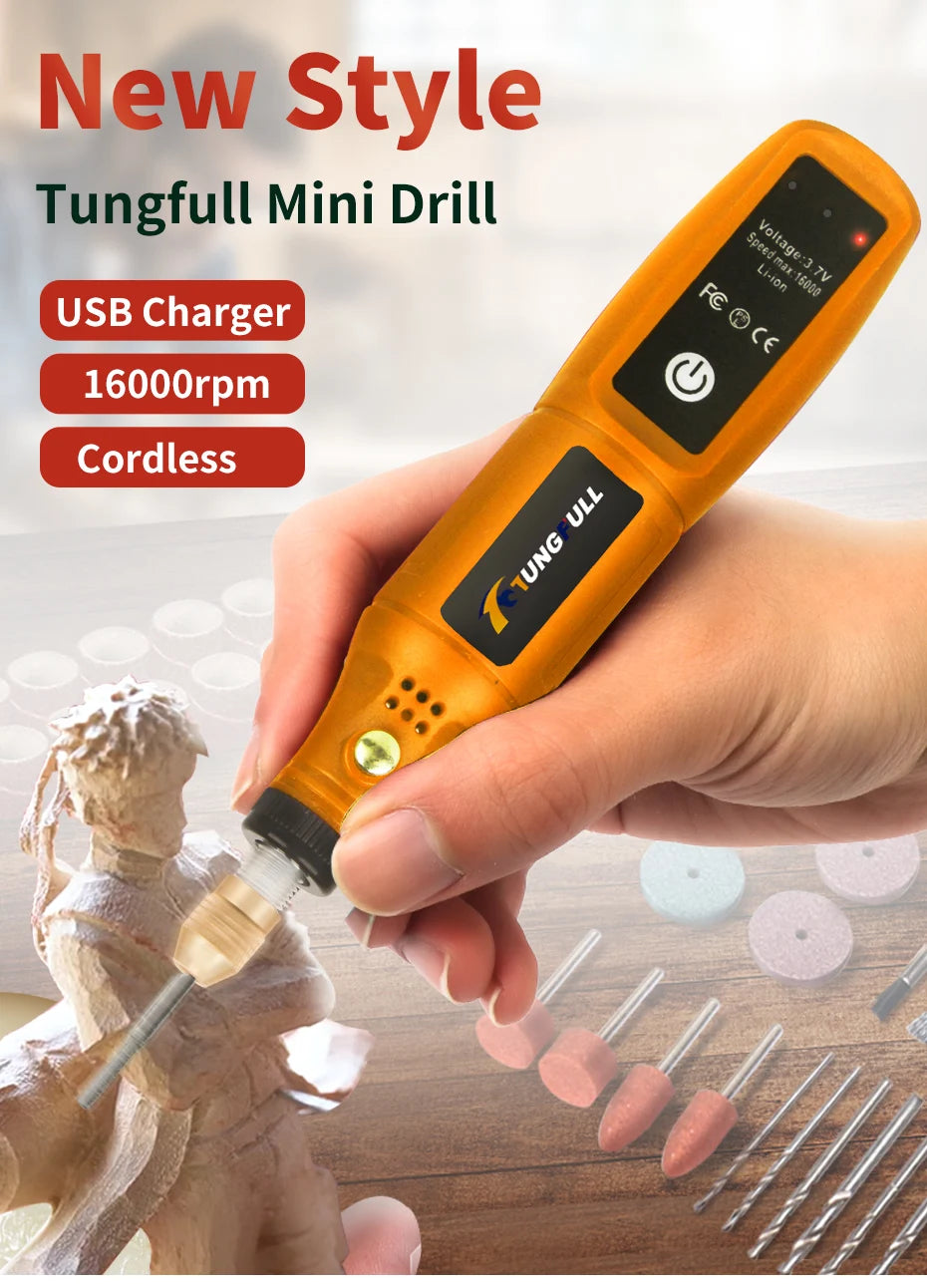 Mini Rotary Tool USB Engraver – Rechargeable Cordless Grinder Drill for DIY Carving, Polishing & Crafts