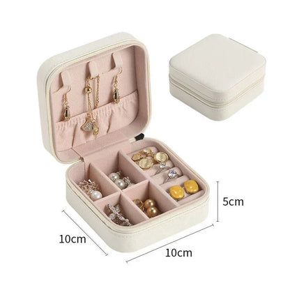 Portable Leather Travel Jewelry Organizer Case for Rings, Earrings, Necklaces & Accessories Storage