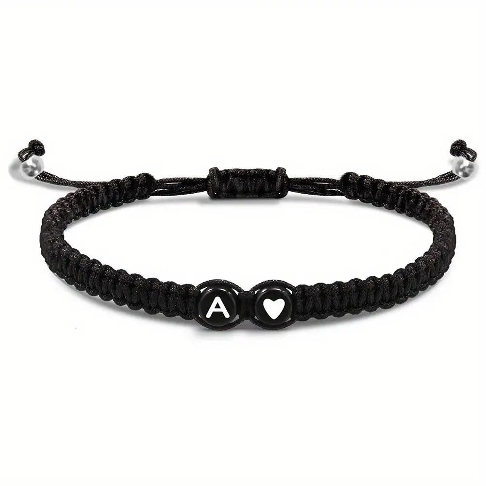 A–Z Initial Heart Braided Bracelet – Personalized Adjustable Name Charm Bracelet for Women & Men | Friendship Jewelry Gift