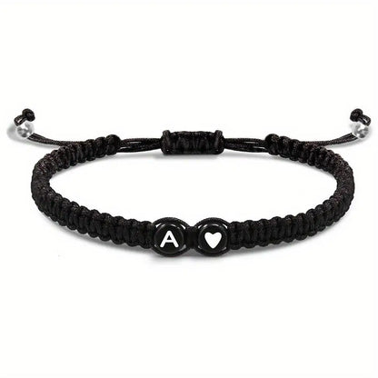 A–Z Initial Heart Braided Bracelet – Personalized Adjustable Name Charm Bracelet for Women & Men | Friendship Jewelry Gift