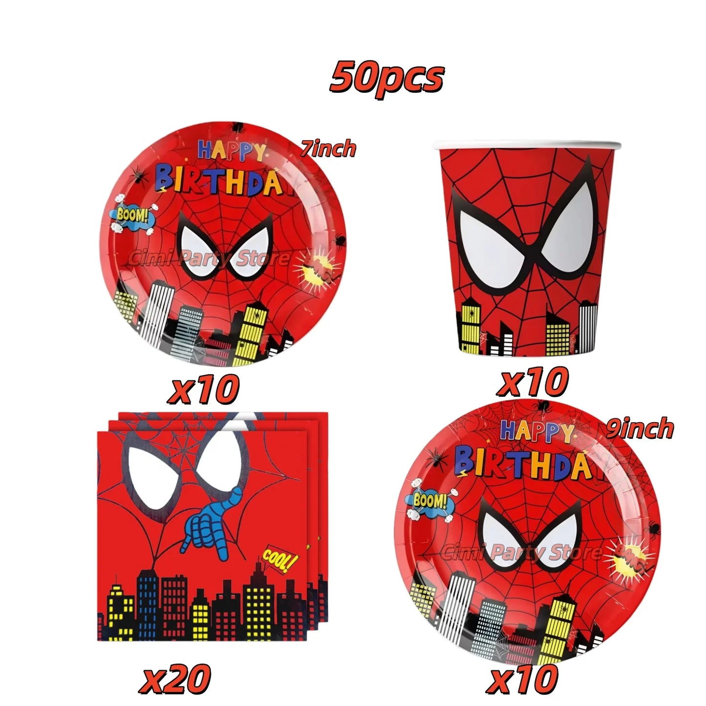 Spider Hero Birthday Party Supplies Set – Kids' Party Tableware Kit with Plates, Cups, Tablecloth, Backdrop, Balloons & Decorations