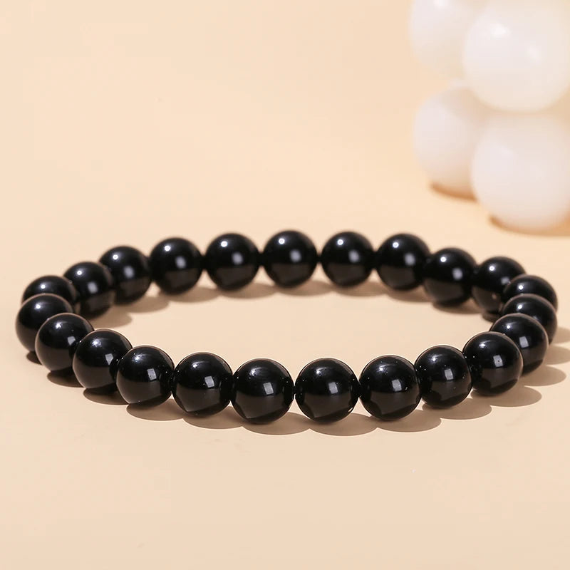 Pulsera de piedra obsidiana negra natural – Joyería ajustable de cuentas de cristal para hombres y mujeres, regalo de moda y accesorio de estilo energético