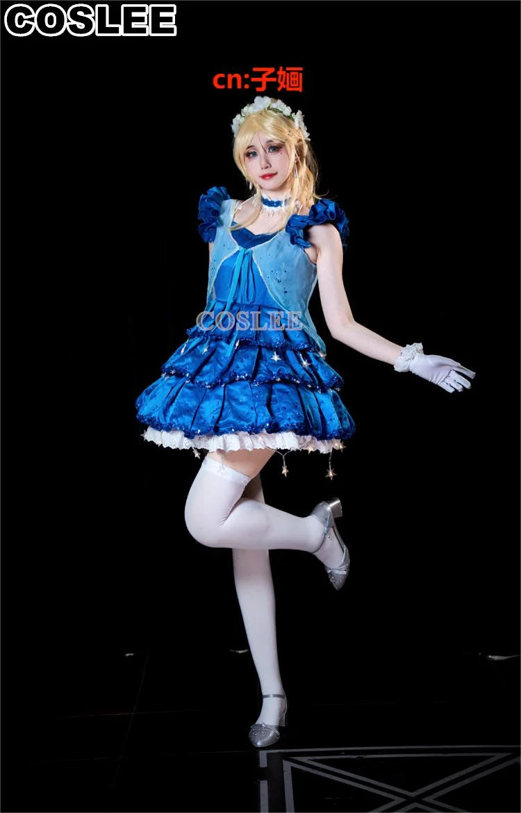 COSLEE LoveLive Aqours “The Dreaming Gate” Cosplay Costume – All Members Blue Singing Dress (Nozomi, Nico, Hanayo, Maki)