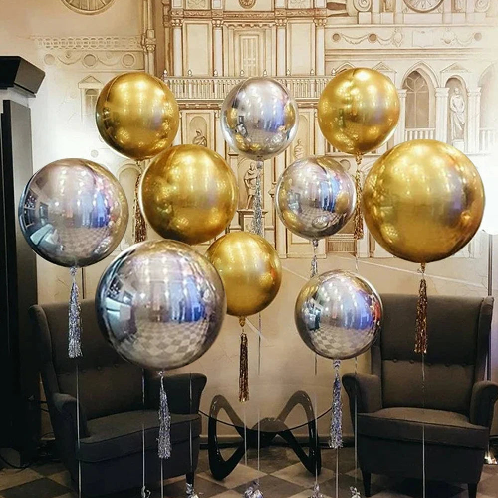 Globos metálicos redondos de aluminio 4D – Decoraciones para fiestas de cumpleaños, bodas y revelaciones de género en oro rosa y plata