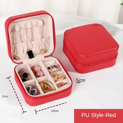 Portable Leather Travel Jewelry Organizer Case for Rings, Earrings, Necklaces & Accessories Storage