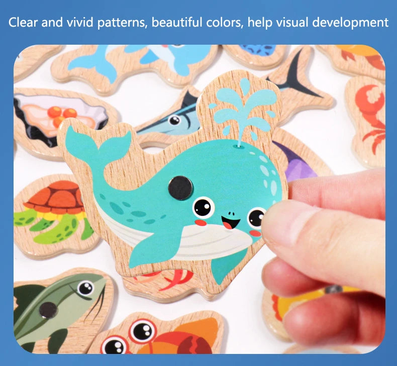 Jouet de Pêche Magnétique en Bois – Jeu d'Apprentissage Montessori sur la Vie Marine, Activité de Pêche Éducative Précoce pour Bébé, Jouet de Développement Cognitif Interactif Parent-Enfant pour Enfants