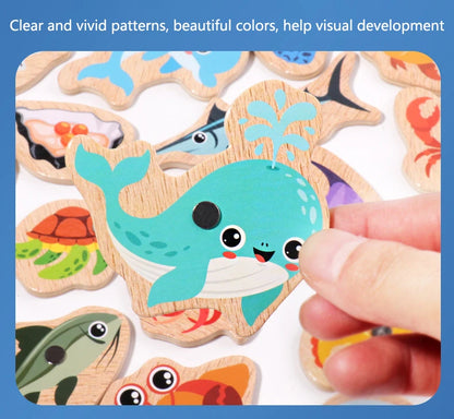 Jouet de Pêche Magnétique en Bois – Jeu d'Apprentissage Montessori sur la Vie Marine, Activité de Pêche Éducative Précoce pour Bébé, Jouet de Développement Cognitif Interactif Parent-Enfant pour Enfants