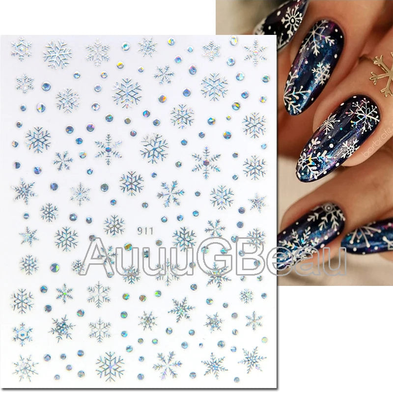 3D Christmas Nail Art Stickers – Snowflake & Winter Tree Nail Decals for Nail Tips Decoration