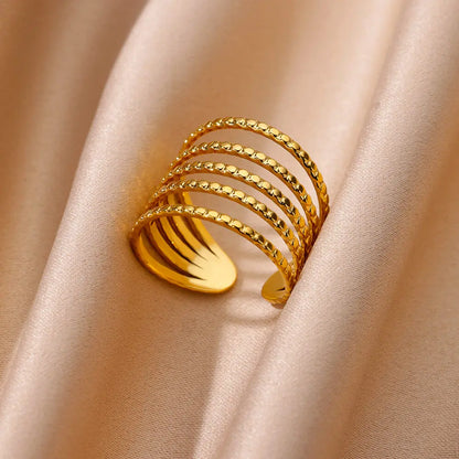 Anillo abierto grueso dorado vintage – Anillo llamativo geométrico de acero inoxidable para mujer