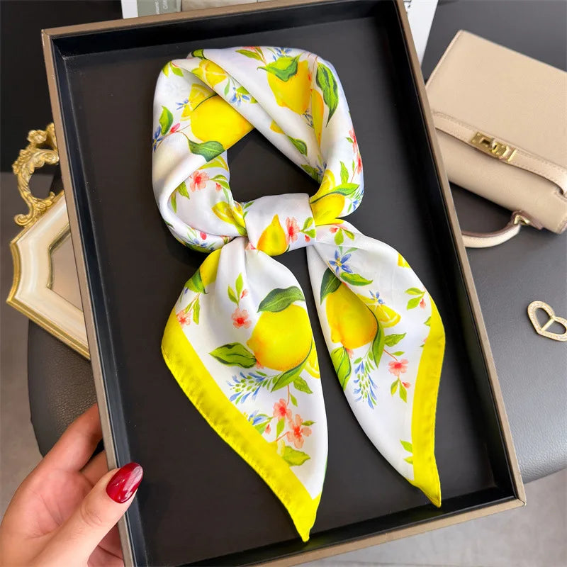Bohemian Style Print Luxury Brand Silk Square Scarf Women Satin Shawls Neckerchief Wrap Scarves Bandana Hair Hjiab Floral