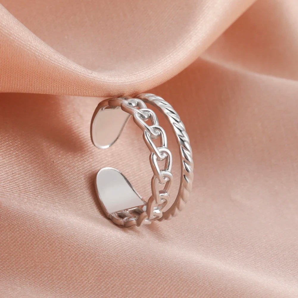Bague Skyrim en acier inoxydable cœur géométrique pour femme, réglable, ouverte, pour fête, esthétique