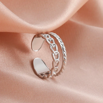 Bague Skyrim en acier inoxydable cœur géométrique pour femme, réglable, ouverte, pour fête, esthétique