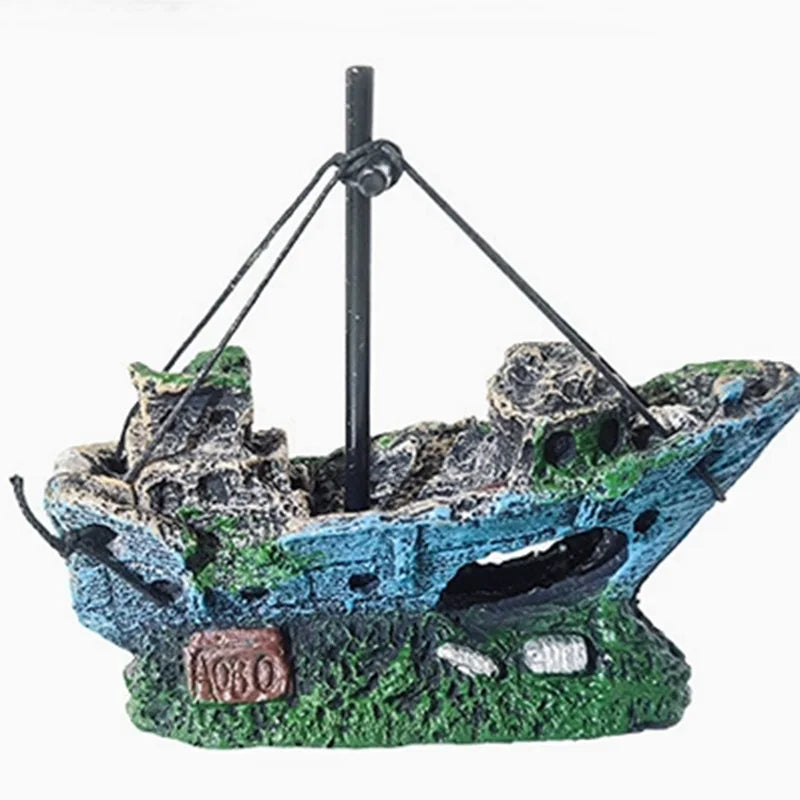 Retro Resin Ship Aquarium Ornament – Hollow Boat Fish Hiding Cave, Non-Toxic Fish Tank Decoration for Aquascaping & Underwater Landscaping