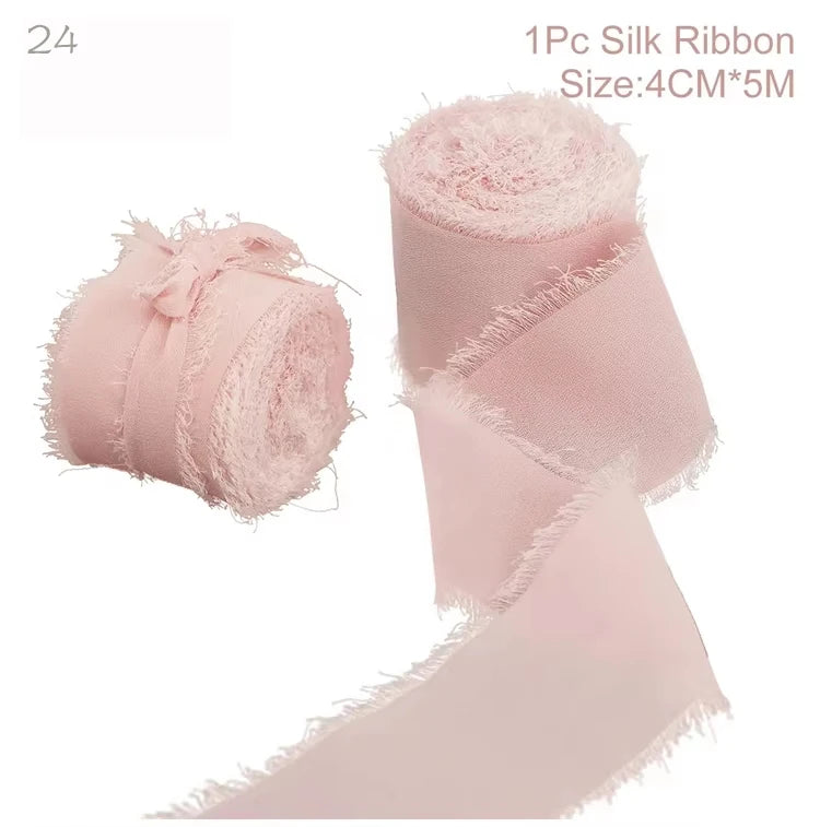 Ruban de soie en mousseline effilochée de 5 m – Ruban fait main déchiré pour bouquet de mariage et emballage cadeau