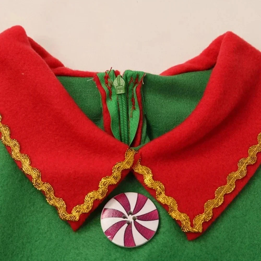 Kids Green Christmas Elf Costume Set, Boys and Girls Santa Claus Cosplay Fancy Dress, Festive Holiday Outfit for Xmas Parties, Carnival Events, Halloween and Christmas Celebrations