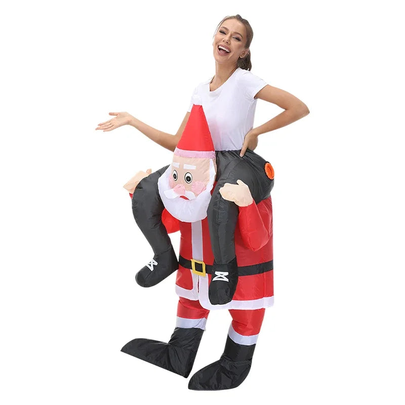 Adult Inflatable Riding Santa Claus Costume, Funny Christmas Mascot Outfit for Men and Women, Halloween Party Cosplay, Xmas Fancy Dress and Holiday Role Play