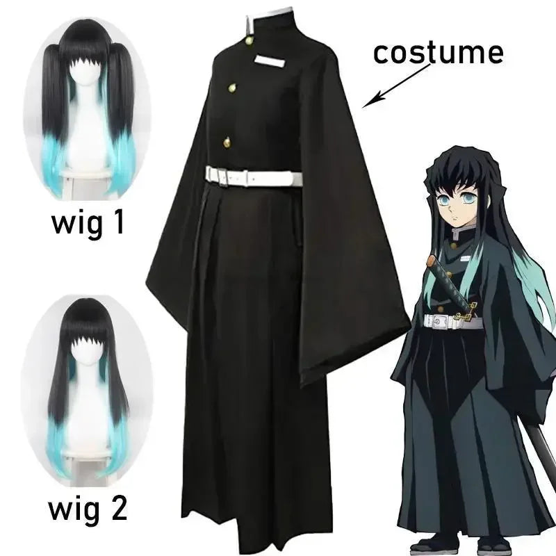 Demon Slayer Kisatsutai Uniform Cosplay Costume & Wig Set – Anime Halloween Party Outfit for Convention & Roleplay Wear