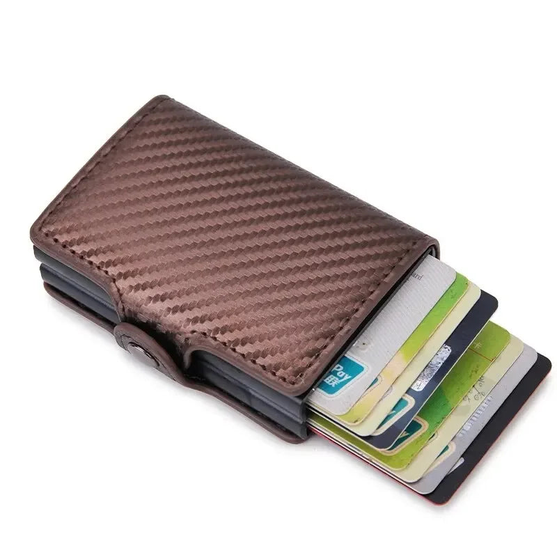 Cartera metálica para hombre con bloqueo RFID, de piel sintética, aluminio, tarjetero delgado