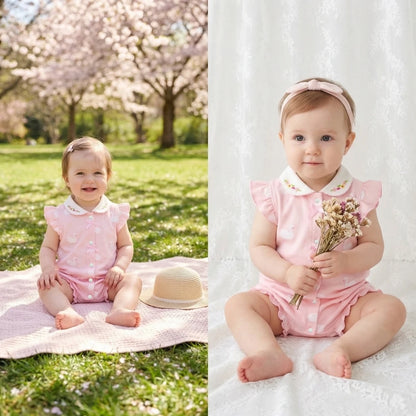 Pelele de verano para bebé recién nacido – Body de manga corta de algodón suave con estampado de dibujos animados para bebés y niñas (3-18 meses)