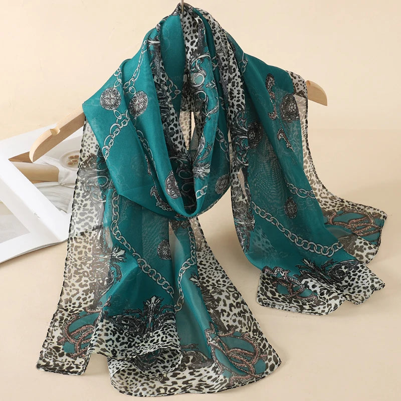 Women's Printed Chiffon Scarf Shawl – Lightweight Silk-Feel Long Wrap for Beach, Travel & Outdoor Wear, Fashion Headband Accessory