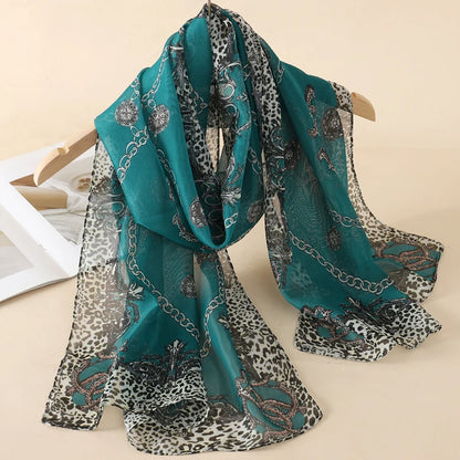 Women's Printed Chiffon Scarf Shawl – Lightweight Silk-Feel Long Wrap for Beach, Travel & Outdoor Wear, Fashion Headband Accessory