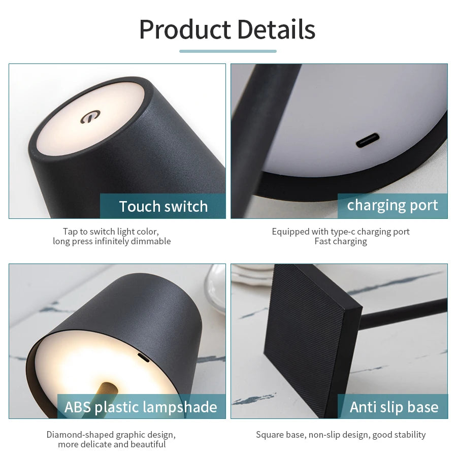 Rechargeable LED Table Lamp – Touch Control 3-Level Dimmable Decorative Ambient Light for Desk, Bedroom & Dining