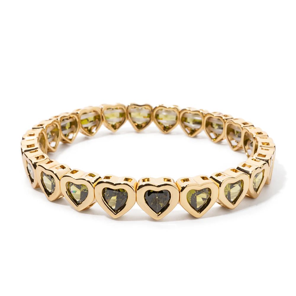 Brazalete de puño elástico para mujer 2024 Gold Love con diamantes de imitación color melocotón, joyería de moda