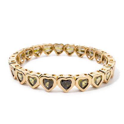 Brazalete de puño elástico para mujer 2024 Gold Love con diamantes de imitación color melocotón, joyería de moda
