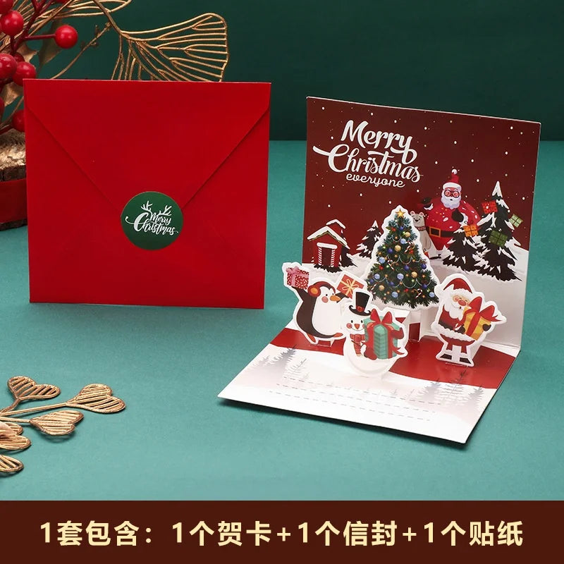3D Santa Christmas Greeting Card – Folding Merry Christmas Best Wishes Card, Xmas Gift, New Year Blessing & Thank You Postcard
