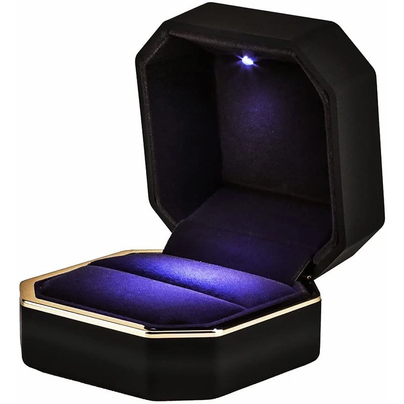 LED Velvet Jewelry Gift Box for Rings, Necklaces & Pendants – Luxury Lighted Proposal, Engagement & Wedding Display Case