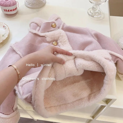 Girls Winter Coat with Plush Lining, Thick Cotton-Padded Baby Jacket, Fashionable Warm Outerwear for Kids and Toddlers