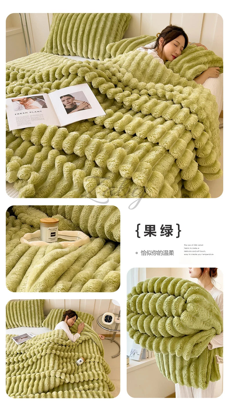 Manta Suave de Felpa de Conejo Artificial – Manta Gruesa Cálida para Sofá, Cama y Confort Otoñal