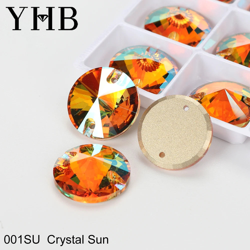 Strass à coudre YHB Crystal Rivoli – Pierres à coudre plates en verre pour vêtements, sacs et artisanat de bricolage