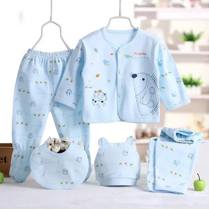 5PCS Baby Hedgehog Clothing Set – Pure Cotton Newborn Underwear Outfit for 0–3 Months Spring & Autumn