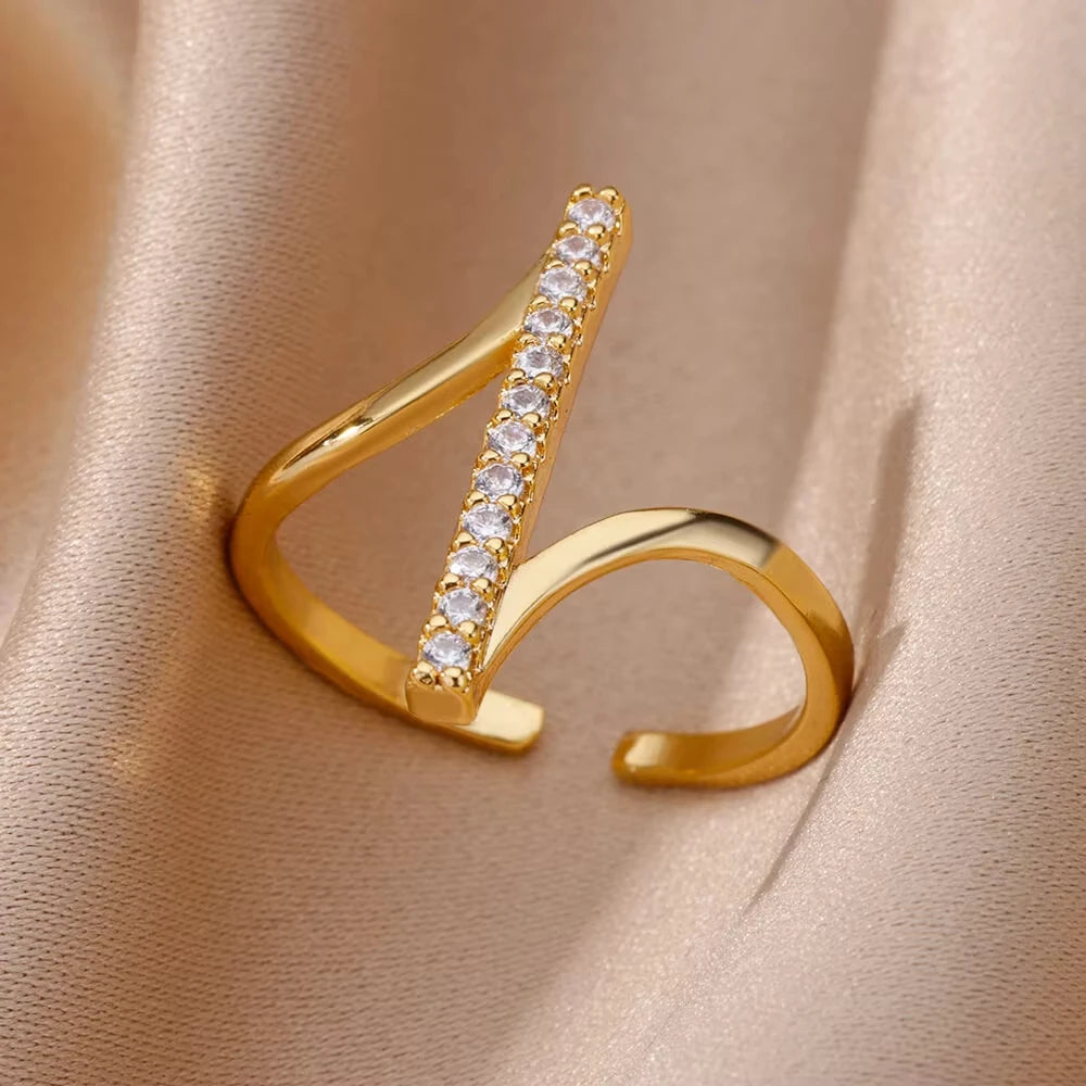 Anillo de circonita de acero inoxidable ajustable con diseño de ojo turco – Anillo de boda geométrico de color dorado para mujer | Regalo de joyería de lujo de moda