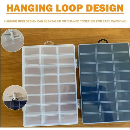 Caja de Almacenamiento de Plástico con 24 Rejillas – Estuche Organizador con Compartimentos para Joyas, Pendientes, Cuentas y Piezas Pequeñas para Almacenamiento en el Hogar, Manualidades y Organización de Exhibiciones