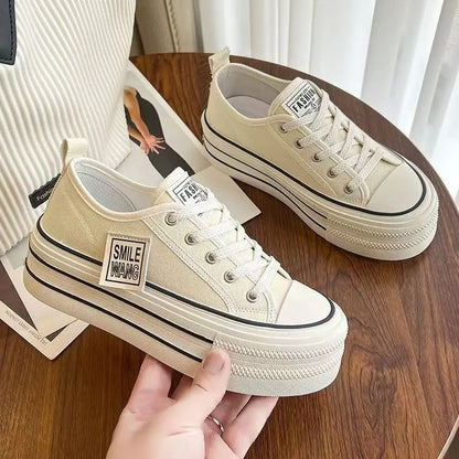 Women's Platform Canvas Sneakers Lace-Up Casual Walking Shoes Comfortable Fashion Trainers